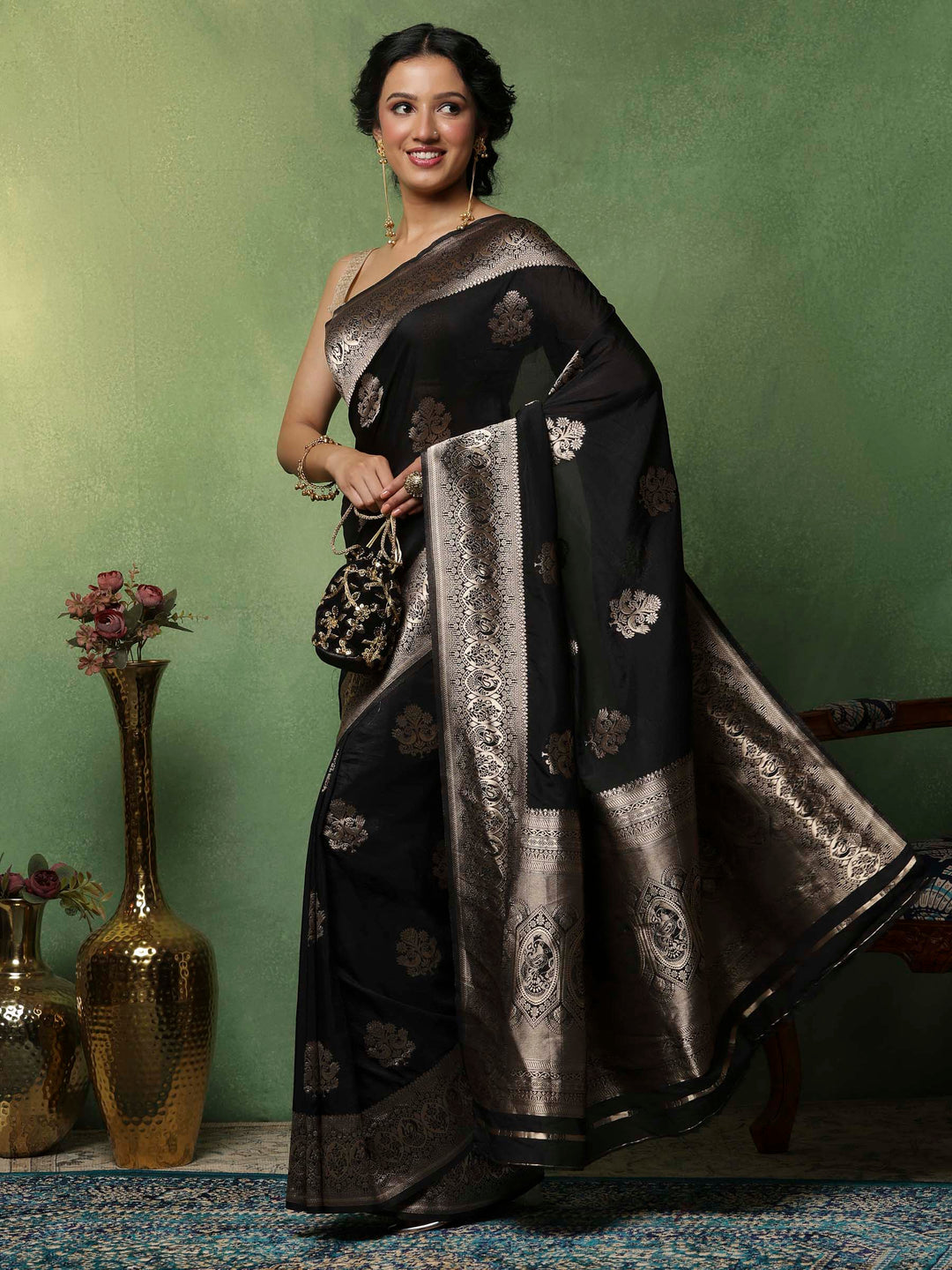 Black Woven Design Art Silk Saree