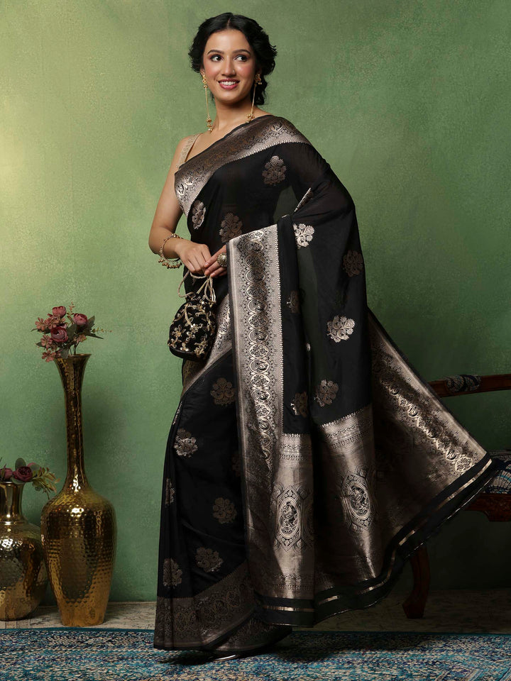 Black Woven Design Art Silk Saree