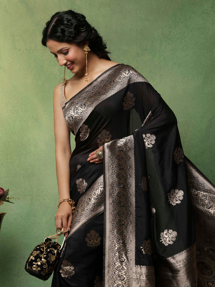 Black Woven Design Art Silk Saree