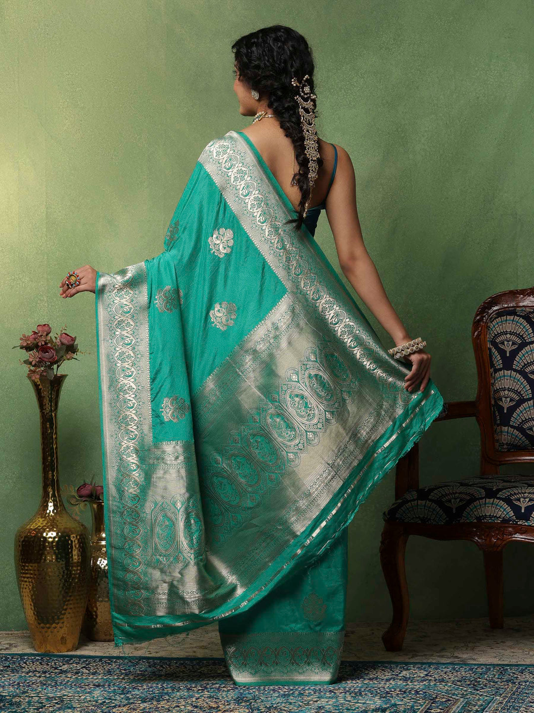 Green Woven Design Art Silk Saree
