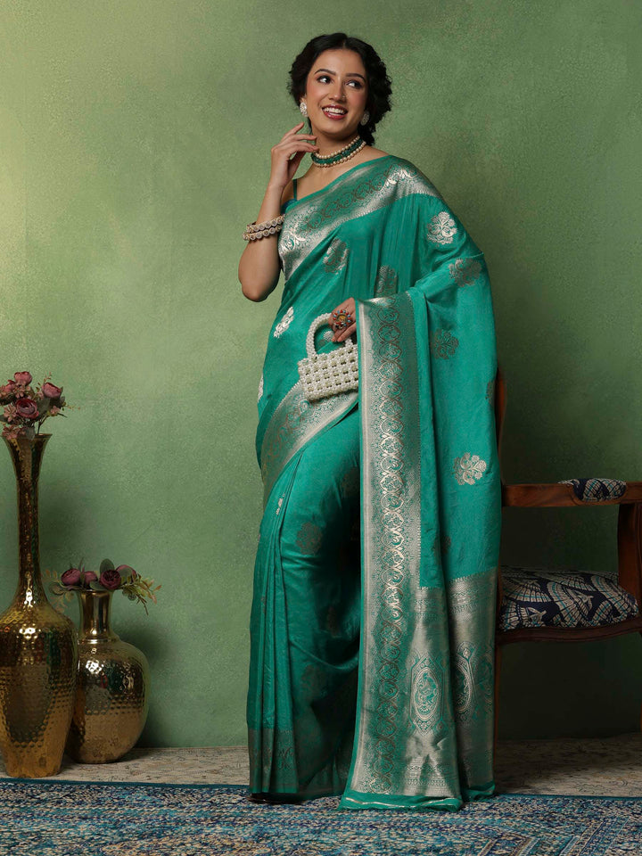 Green Woven Design Art Silk Saree