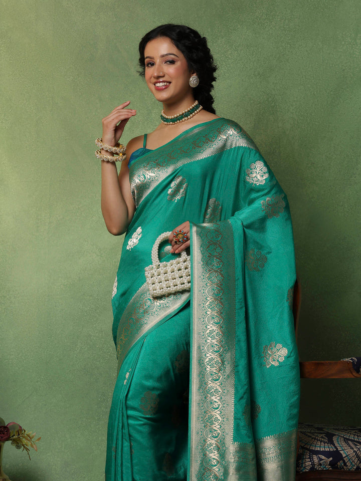 Green Woven Design Art Silk Saree