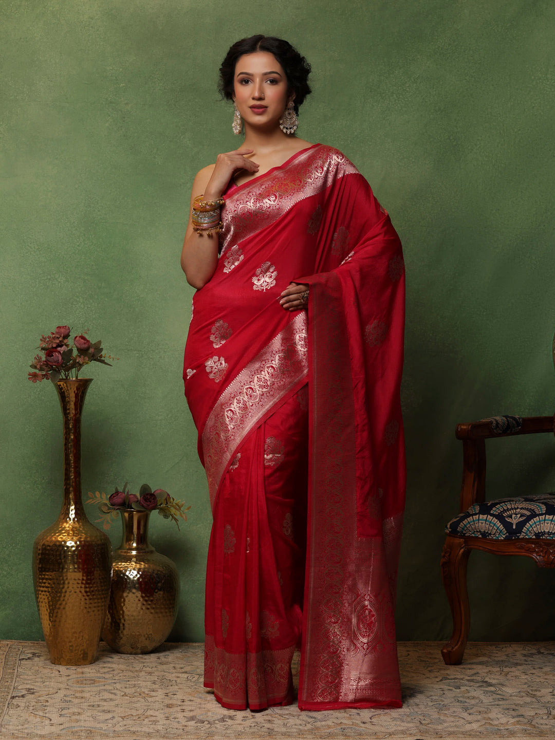 Hot Pink Woven Design Art Silk Saree