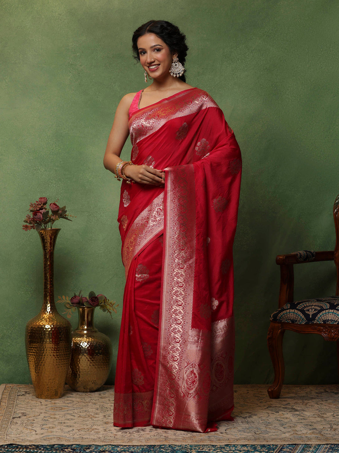 Hot Pink Woven Design Art Silk Saree