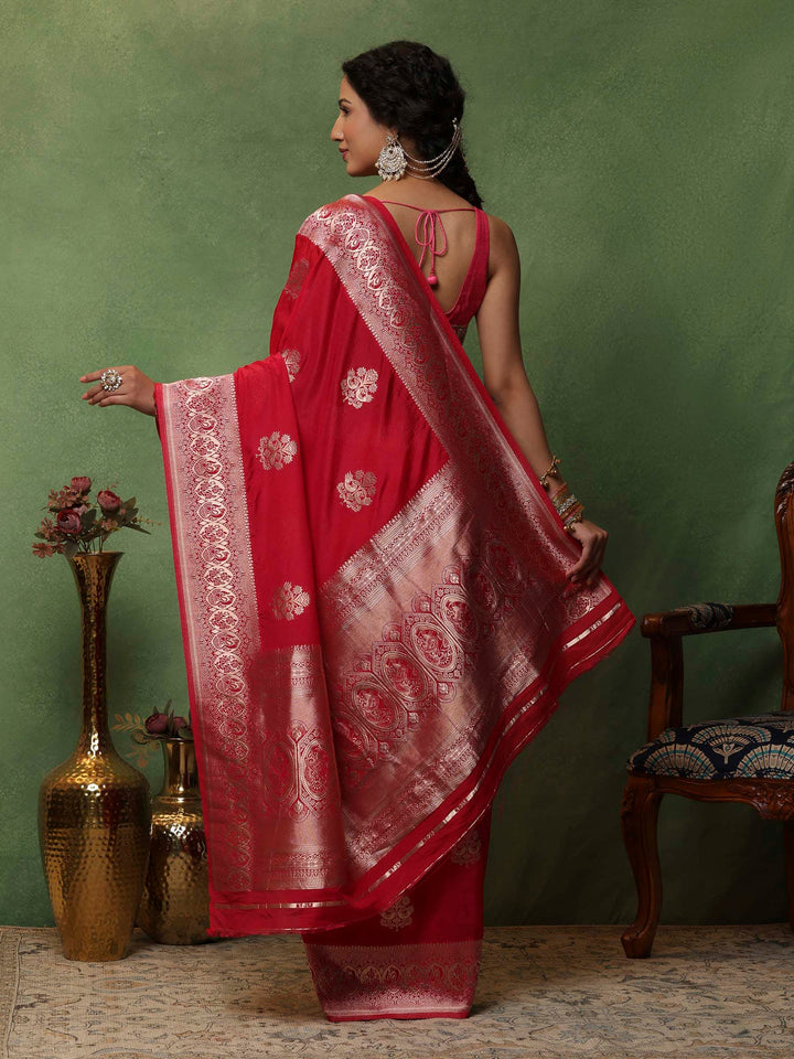 Hot Pink Woven Design Art Silk Saree