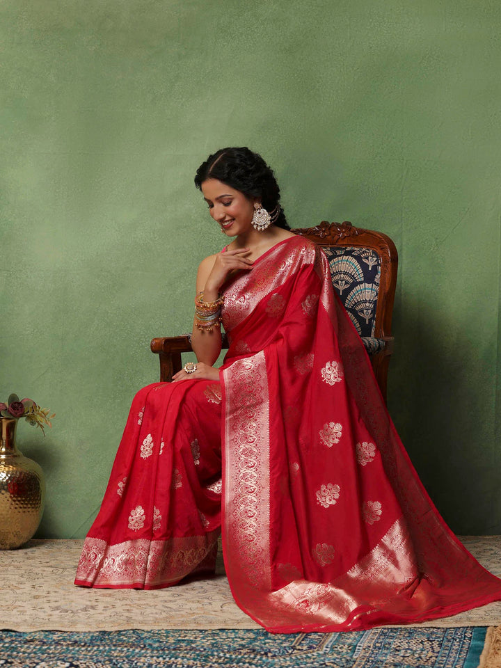 Hot Pink Woven Design Art Silk Saree