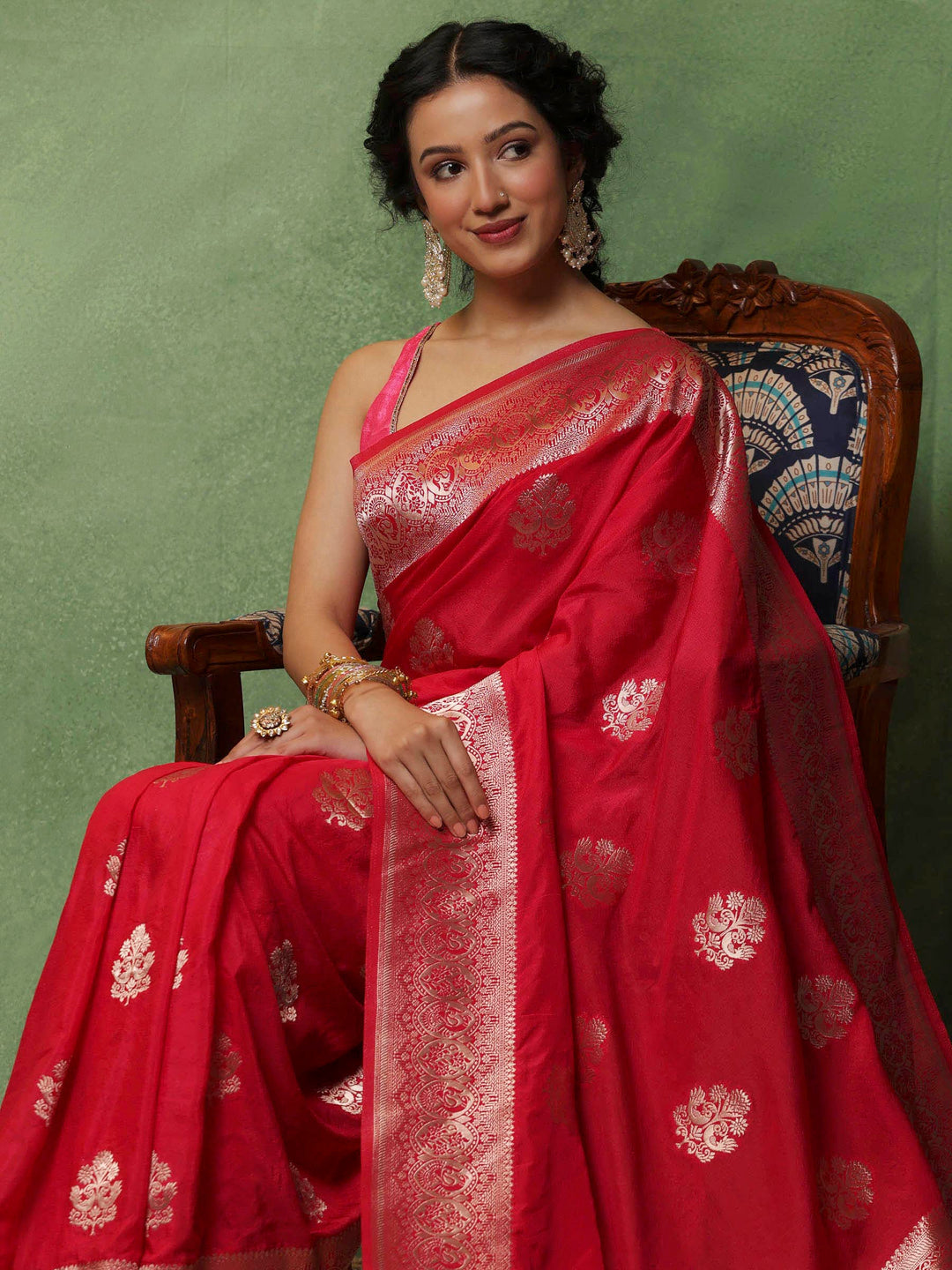 Hot Pink Woven Design Art Silk Saree