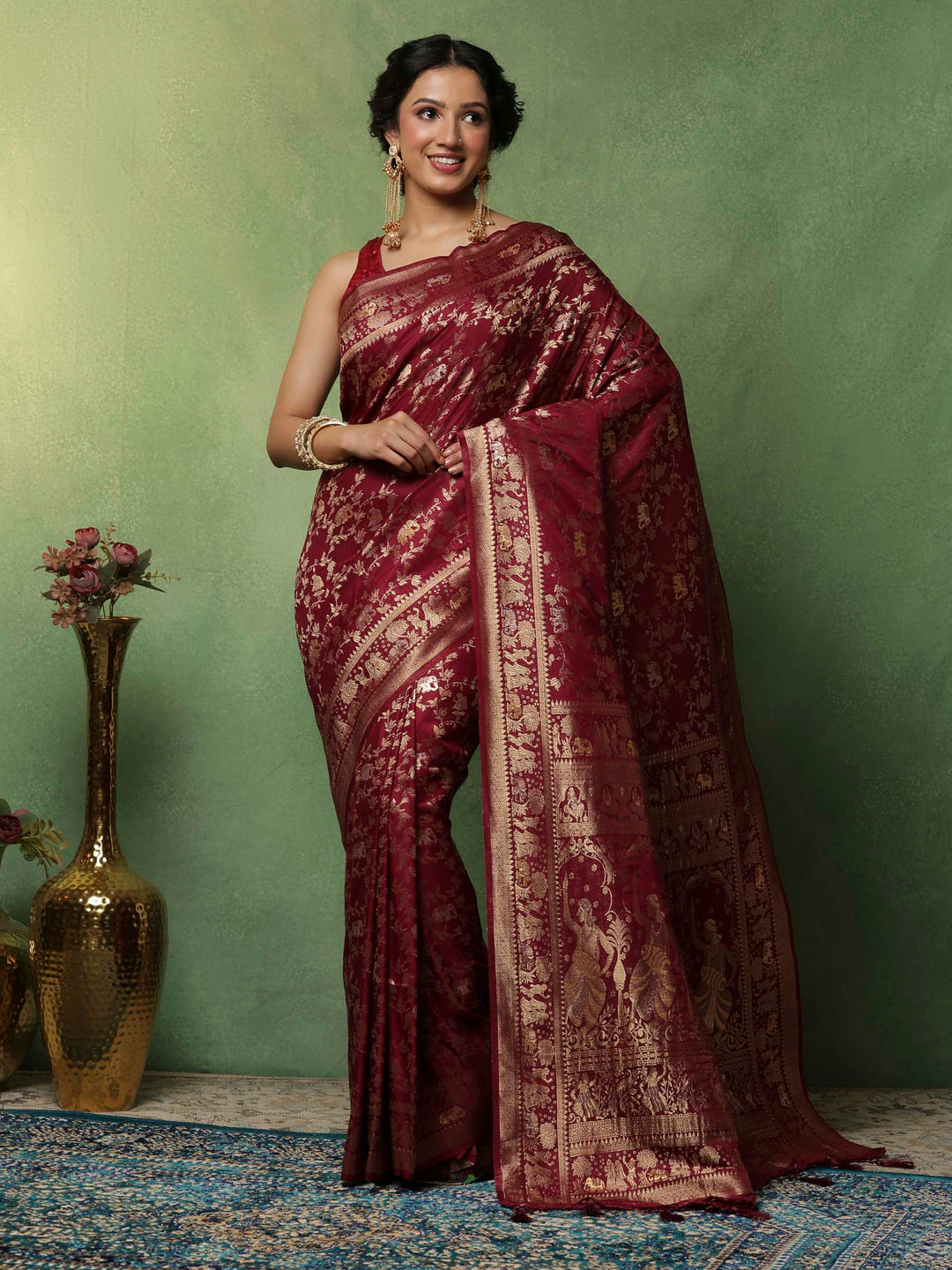Maroon Woven Design Art Silk Saree