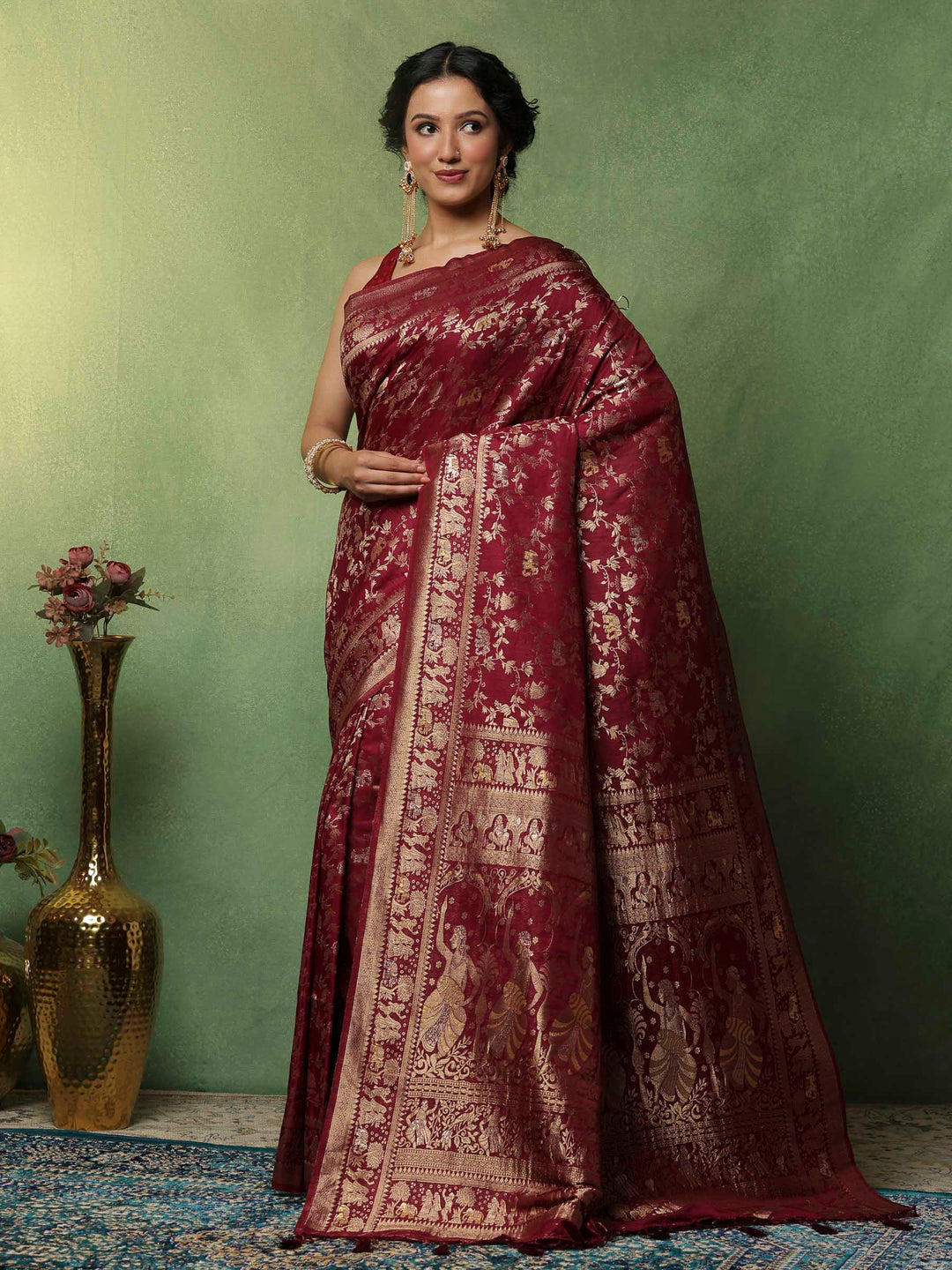 Maroon Woven Design Art Silk Saree