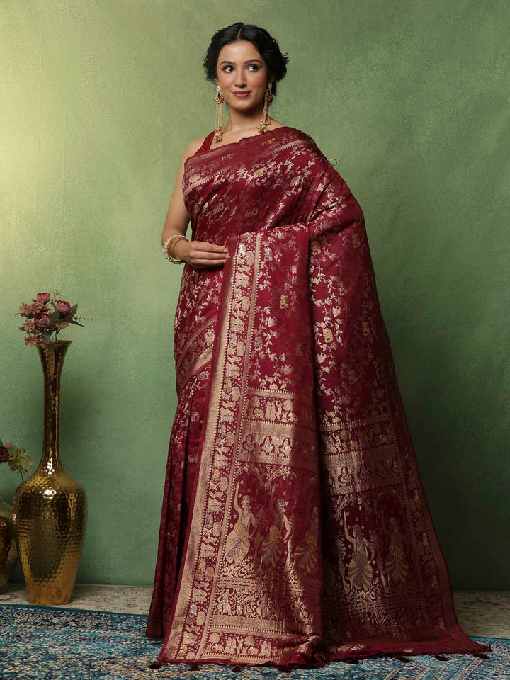 Maroon Woven Design Art Silk Saree