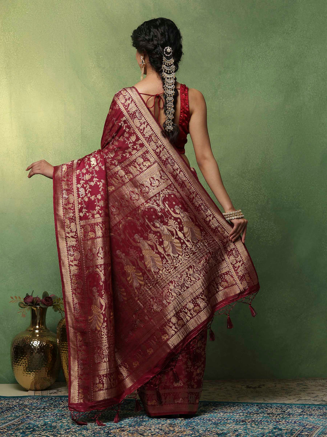 Maroon Woven Design Art Silk Saree