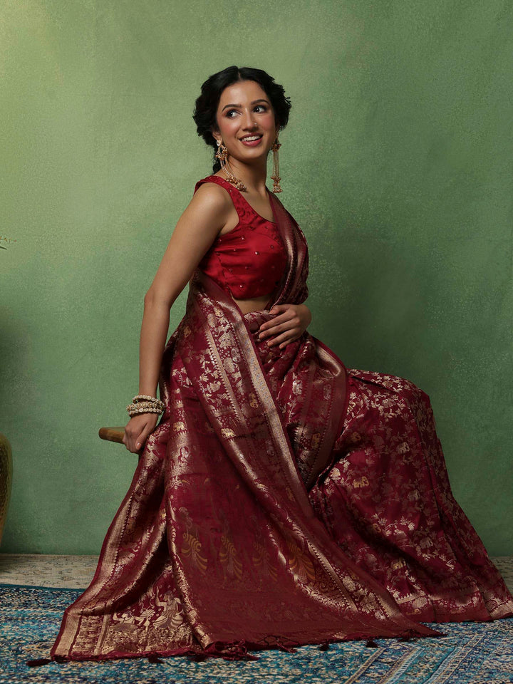 Maroon Woven Design Art Silk Saree