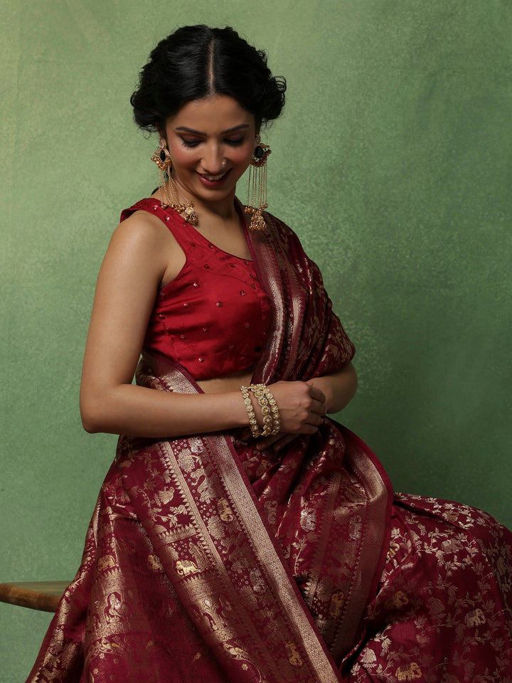 Maroon Woven Design Art Silk Saree