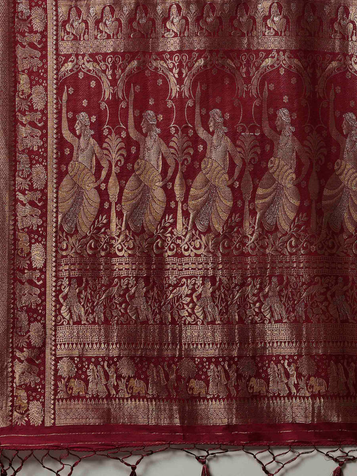 Maroon Woven Design Art Silk Saree