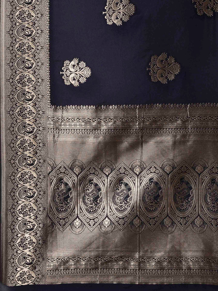 Navy Blue Woven Design Art Silk Saree