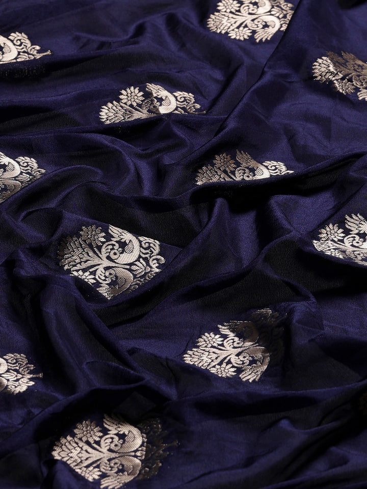 Navy Blue Woven Design Art Silk Saree
