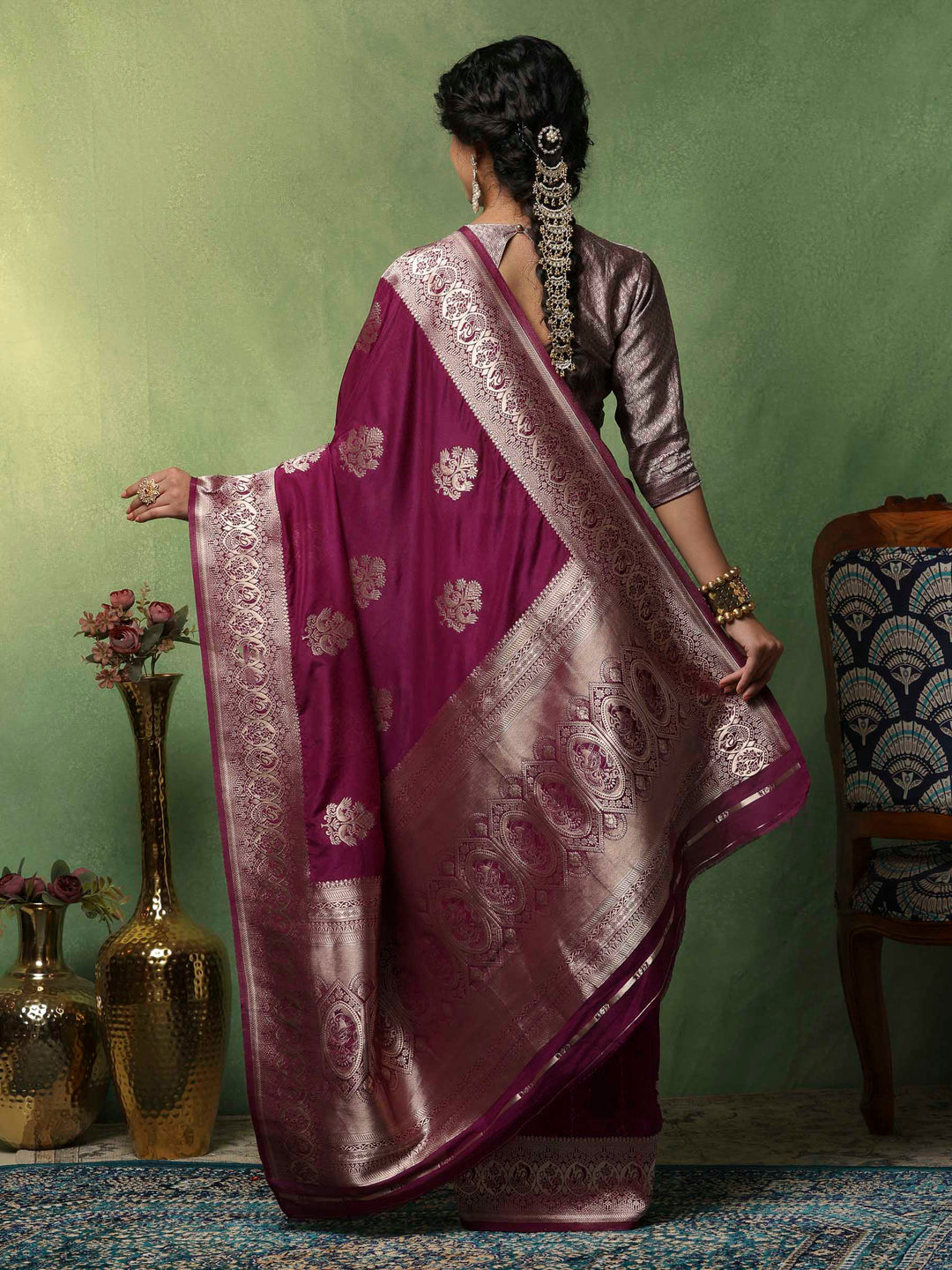 Purple Woven Design Art Silk Saree