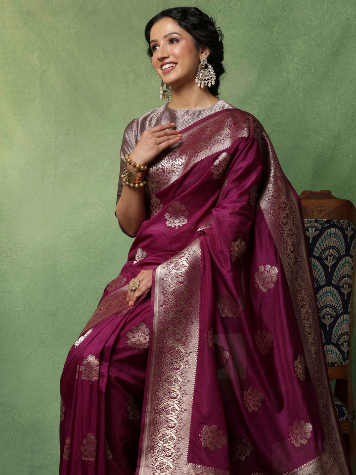 Purple Woven Design Art Silk Saree