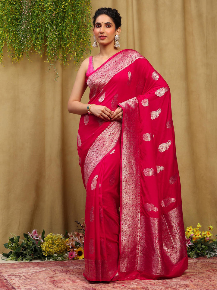 Rani Zari Booti Art Silk Saree