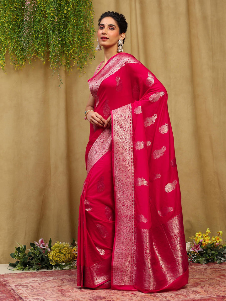 Rani Zari Booti Art Silk Saree