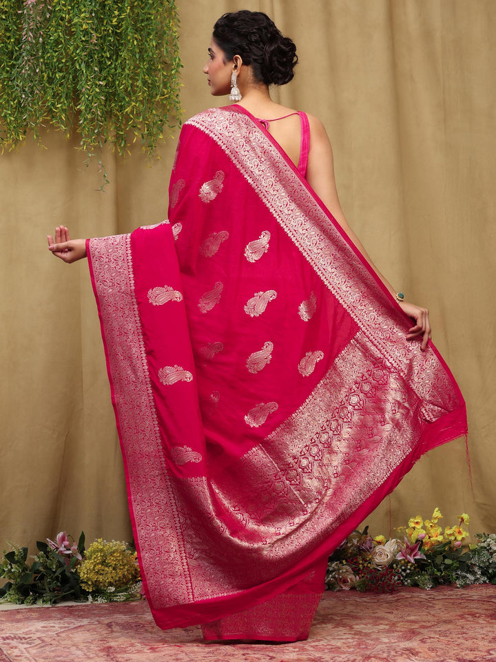 Rani Zari Booti Art Silk Saree