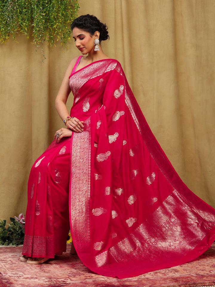 Rani Zari Booti Art Silk Saree