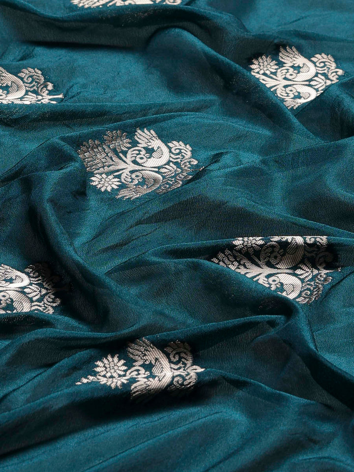 Teal Blue Woven Design Art Silk Saree