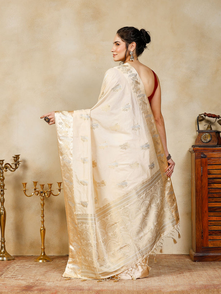 Cream Woven Design Art Silk Saree