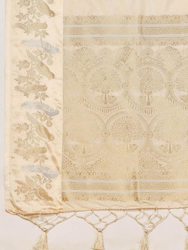 Cream Woven Design Art Silk Saree