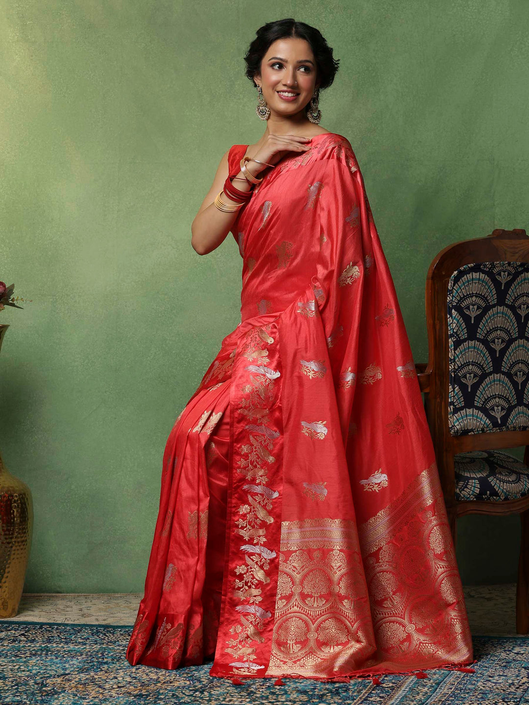 Pink Woven Design Art Silk Saree