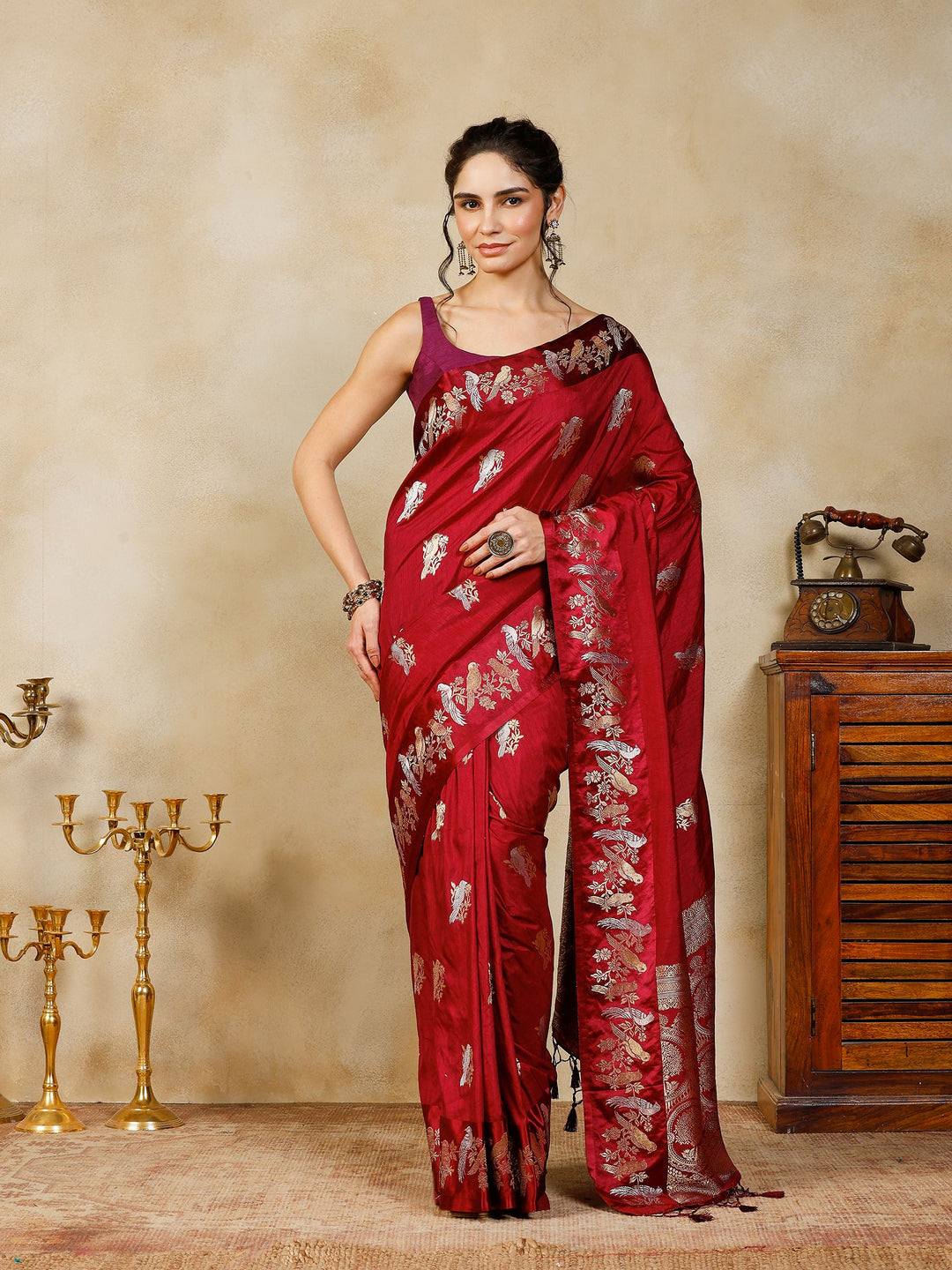 Wine Woven Design Art Silk Saree