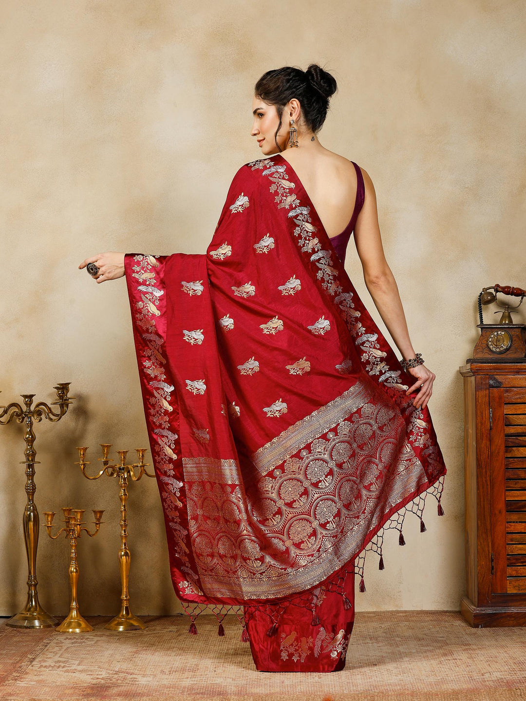 Wine Woven Design Art Silk Saree
