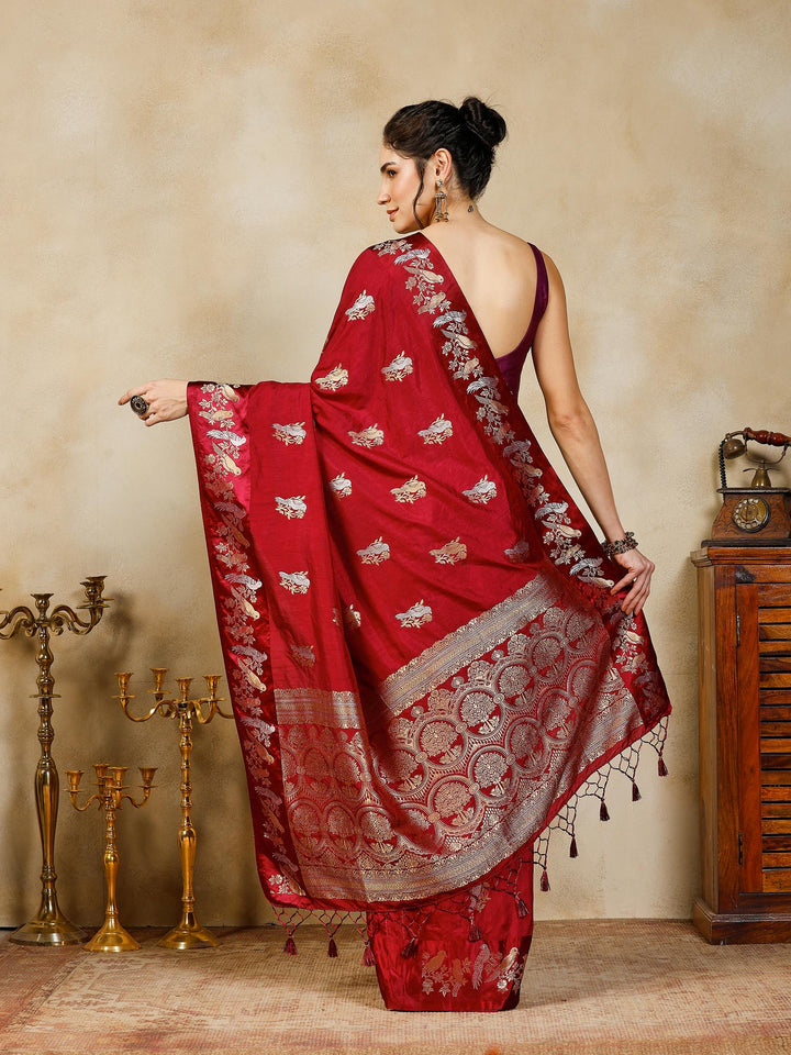 Wine Woven Design Art Silk Saree
