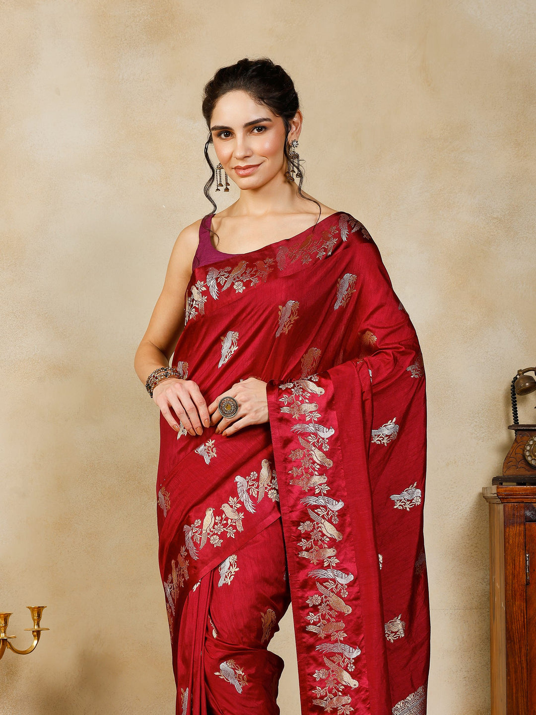 Wine Woven Design Art Silk Saree