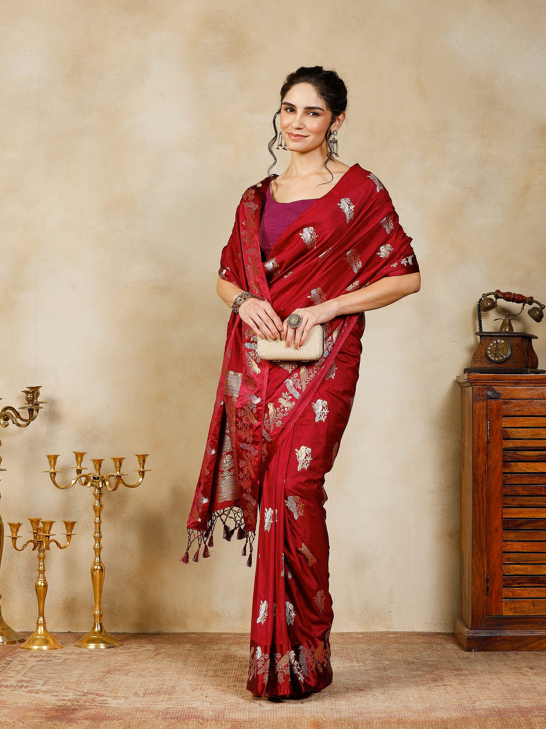 Wine Woven Design Art Silk Saree