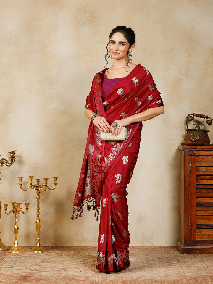 Wine Woven Design Art Silk Saree