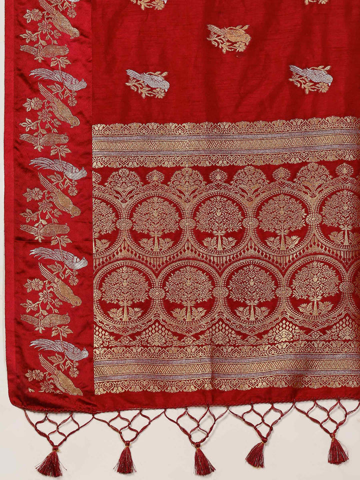Wine Woven Design Art Silk Saree