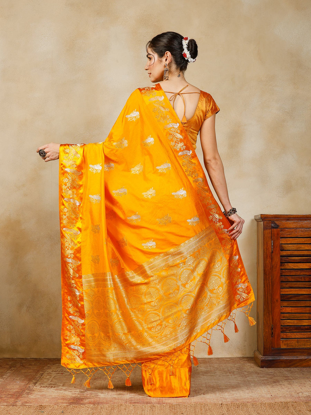 Yellow Woven Design Art Silk Saree