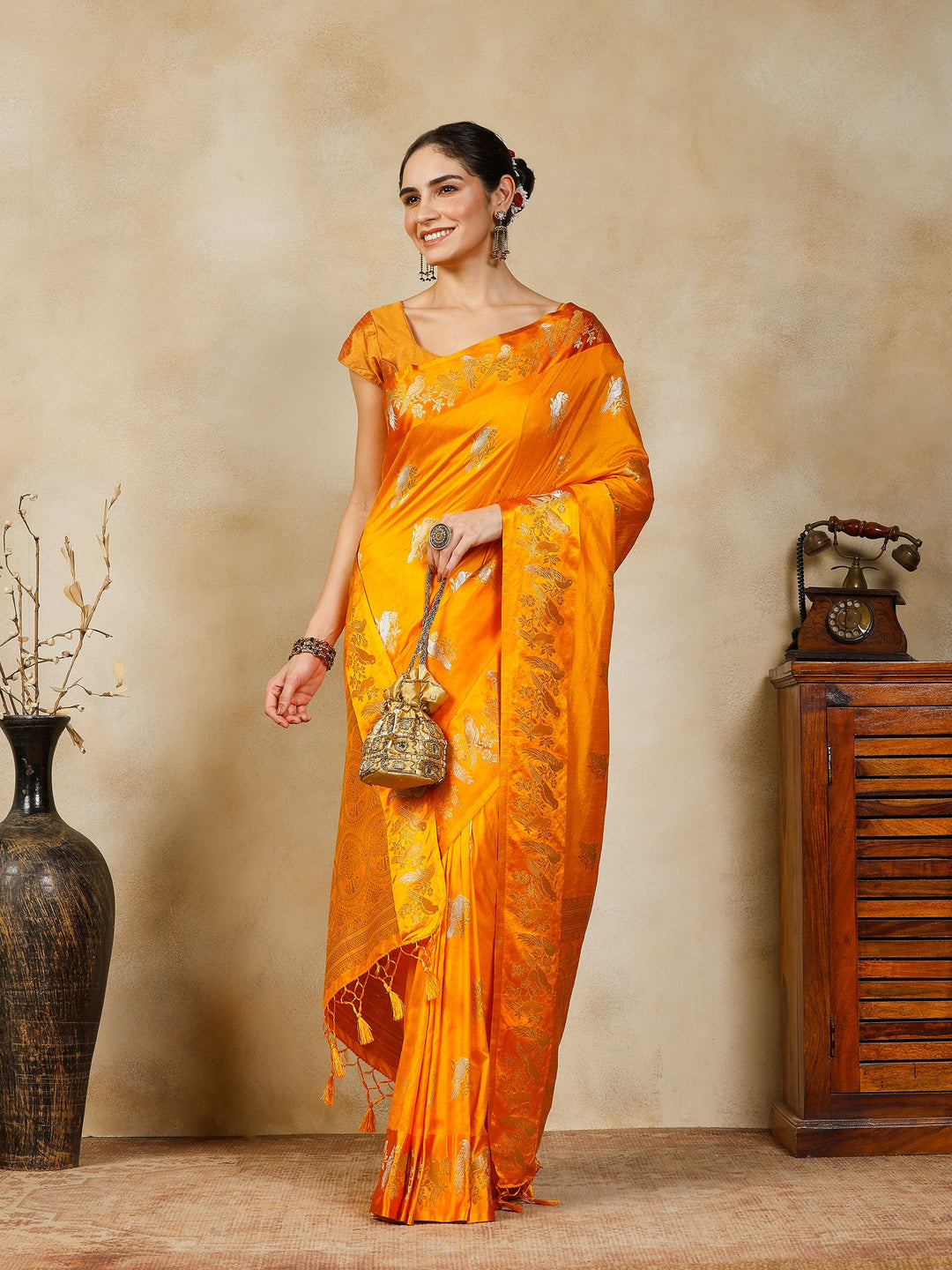 Yellow Woven Design Art Silk Saree