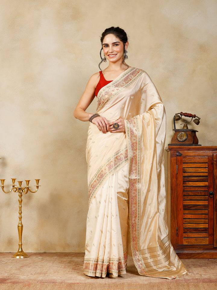 Beige Woven Design Art Silk Saree