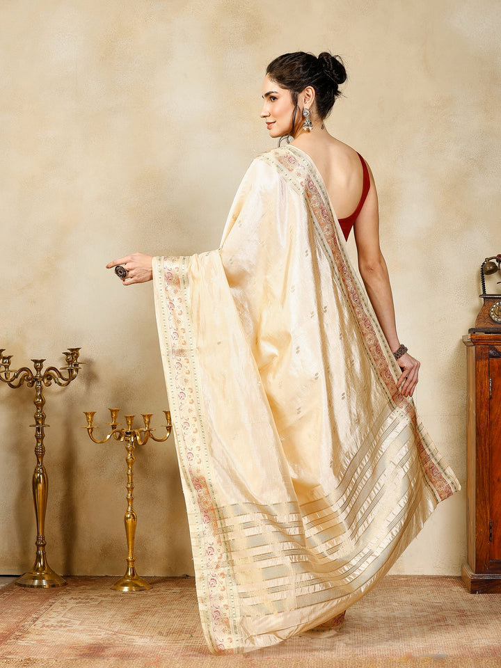 Beige Woven Design Art Silk Saree