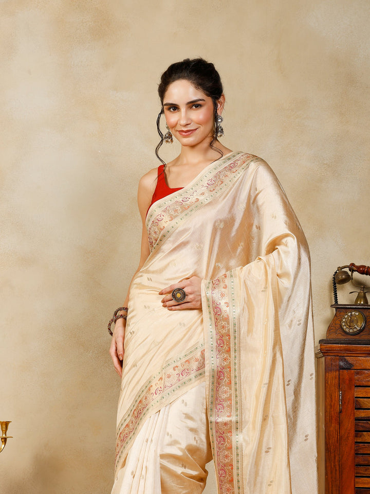Beige Woven Design Art Silk Saree