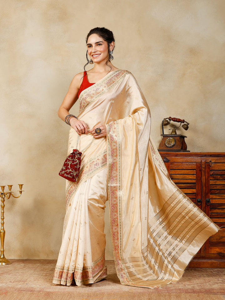 Beige Woven Design Art Silk Saree
