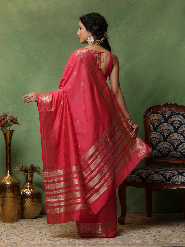 Hot Pink Woven Design Art Silk Saree