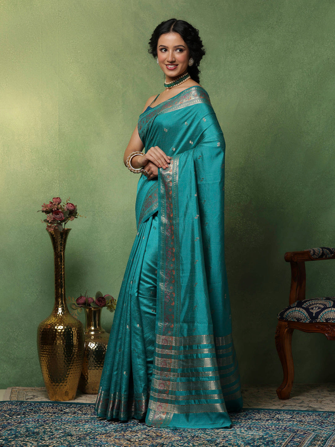 Lake Blue Woven Design Art Silk Saree