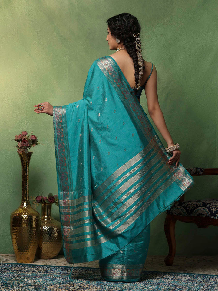 Lake Blue Woven Design Art Silk Saree