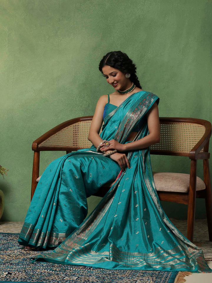 Lake Blue Woven Design Art Silk Saree