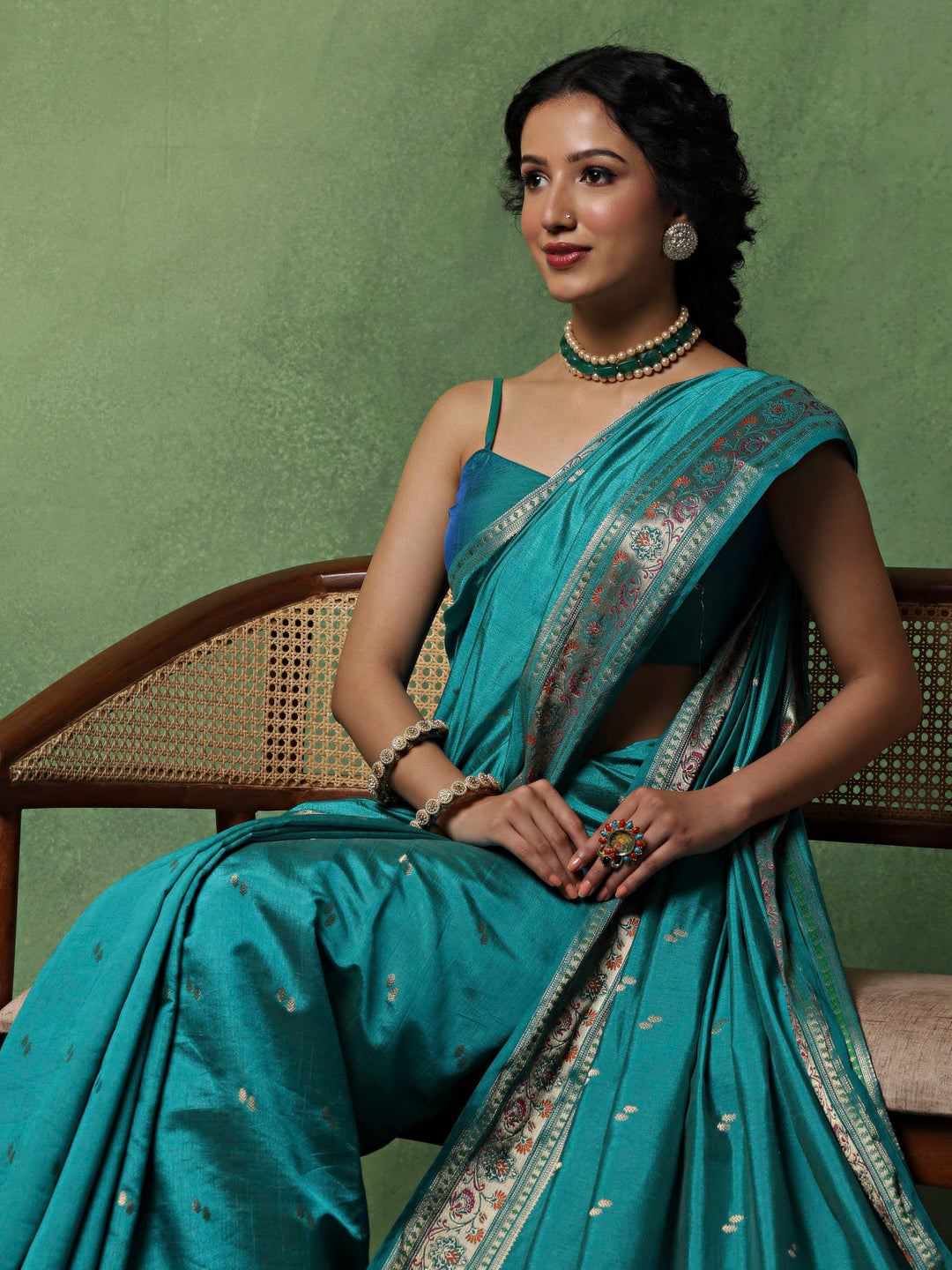 Lake Blue Woven Design Art Silk Saree