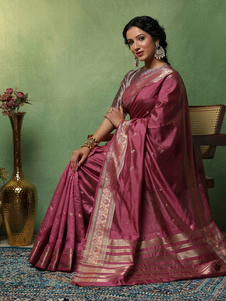 Lavender Woven Design Art Silk Saree