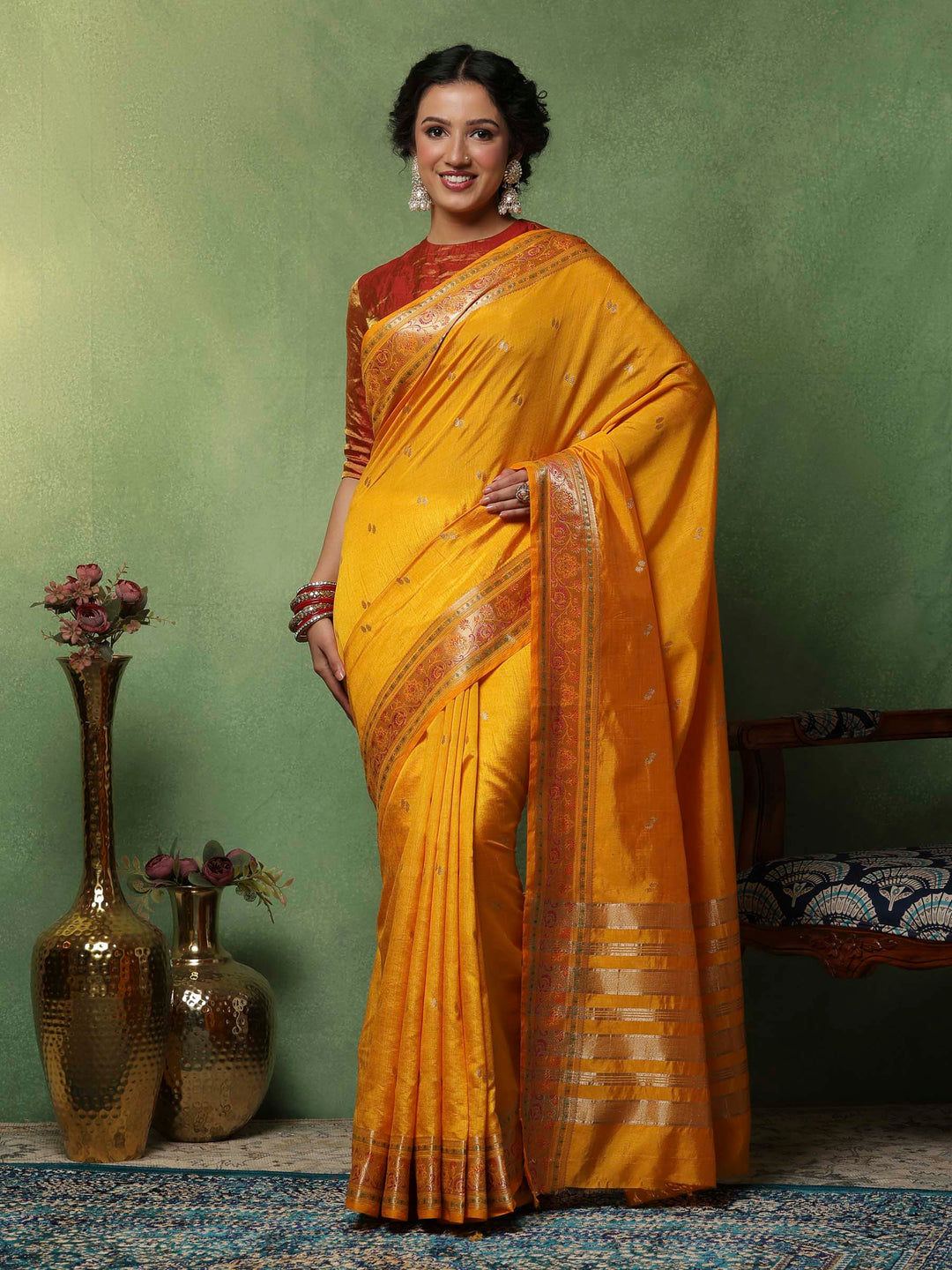 Mustard Woven Design Art Silk Saree